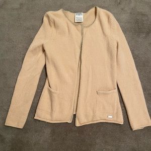 Authentic CHANEL Camel Color Cardigan with Pockets Size 6